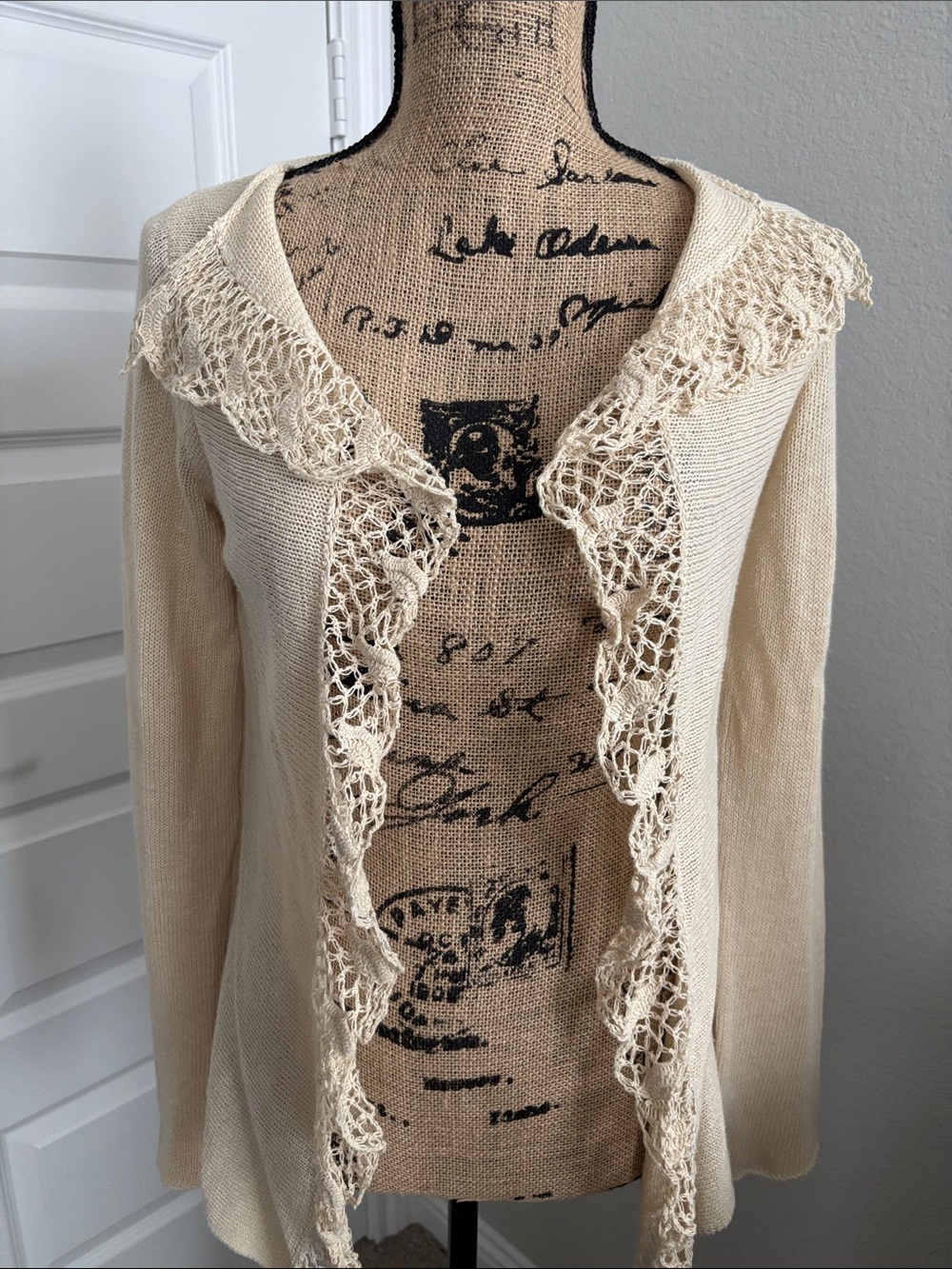 Moth by Anthropologie Pale Yellow Linen/Cotton Open Cardigan Sweater